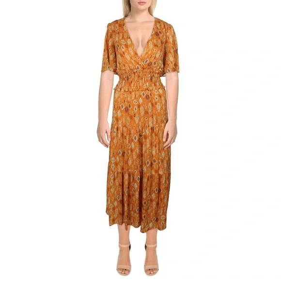 slim fit dress slacks Orange Border Print Fit and Flare Knee Length Dress Orange / S